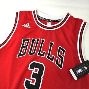 NWT Adidas Chicago Bulls Dwyane Wade #3 Youth‎ Size Large NBA Jersey Red Black.